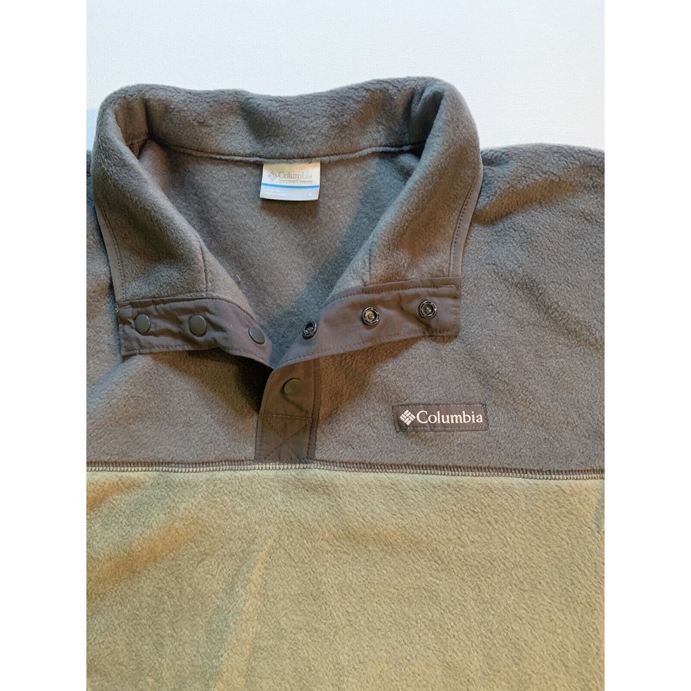 Columbia Sweater Adult Large Green Grey 1/4 Button Fleece Pockets Outdoors